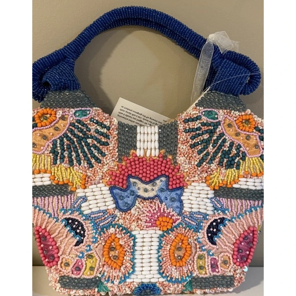 Handcrafted in India‎ Beaded Bag Vibrant Colorful Flower Design bag NWT